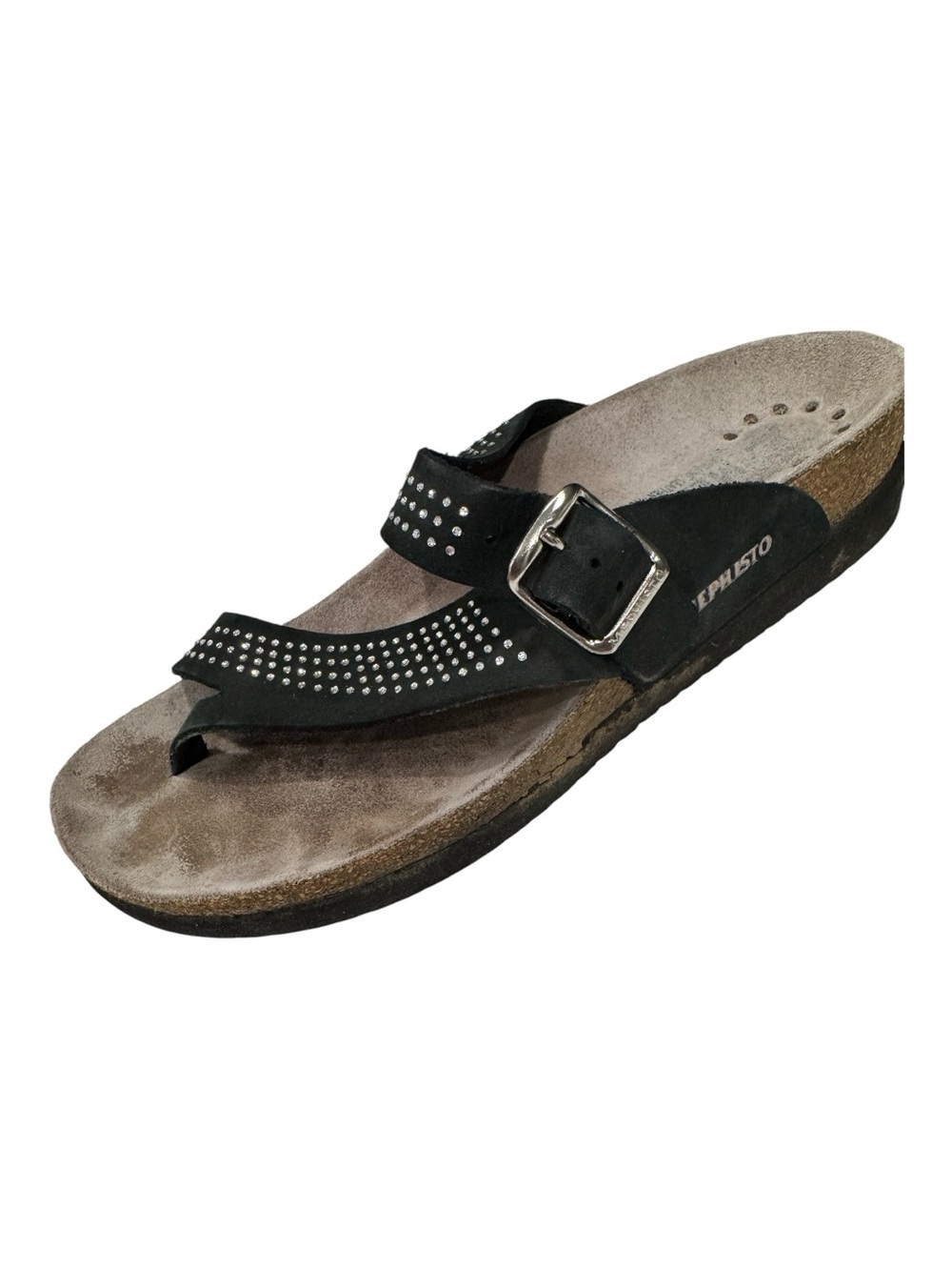 MEPHISTO “Helena Spark” black nubuck slide sandals, rhinestones on straps, 8 - Picture 3 of 16